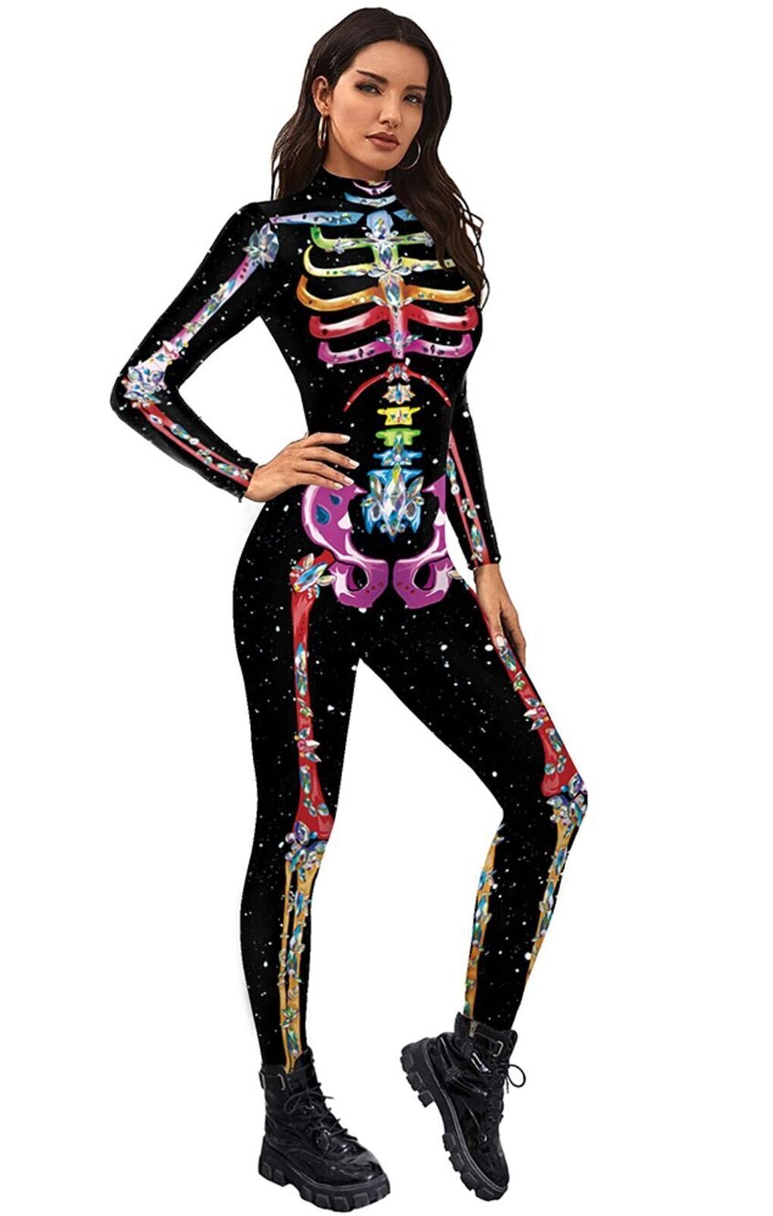 8806 Skeleton Print Jumpsuit Costume 3D Stretch Bodysuit Cosplay B142-287